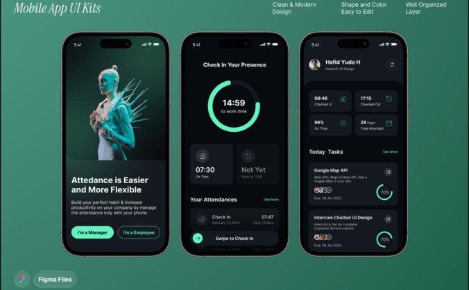 出勤监控主题移动应用APP UI Kit素材包