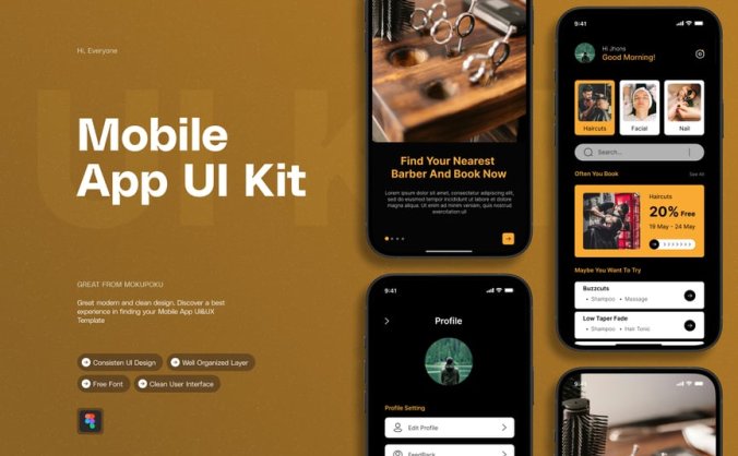 一套简洁黑色漂亮的移动应用APP UI 素材包