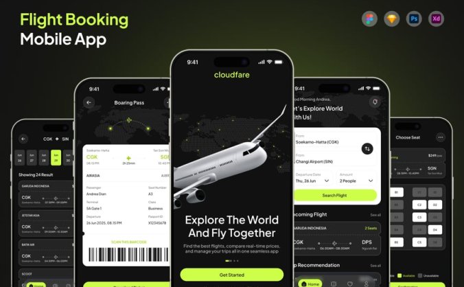 漂亮的黑色航班预订移动应用程序