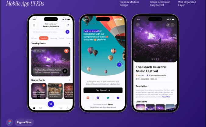 活动和门票预订移动应用程序APP UI界面素材包