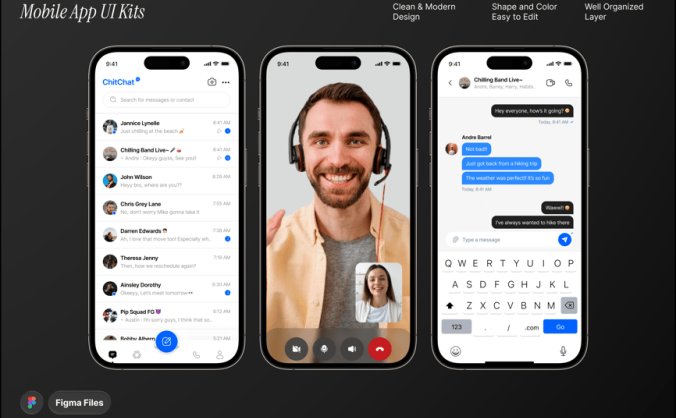 ChitChat：一款漂亮简洁的蓝色聊天和消息应用APP UI素材包