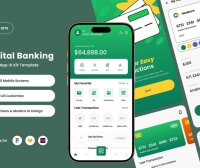 一套绿色新一代数字银行应用程序APP UI界面素材包