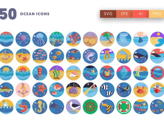 50个漂亮的矢量海洋图标素材包