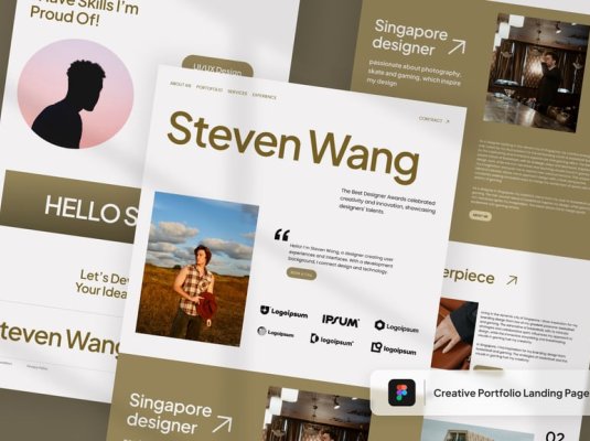 简洁金色作品集主题着陆页UI设计素材包(Figma)