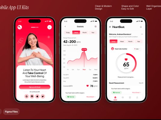 心率测试和健身追踪主题移动APP UI界面素材包