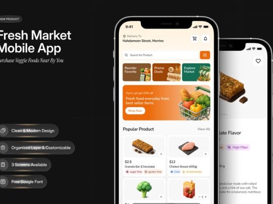 漂亮清新的生鲜市场移动应用APP UI 设计包