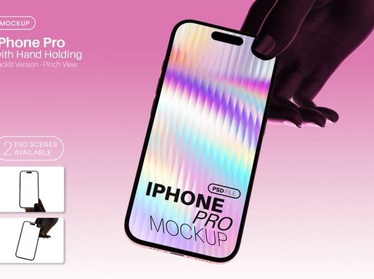 漂亮绚丽的iPhone Pro 屏幕样机PSD素材包（带手部背光）