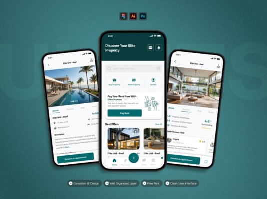 漂亮的绿色房地产主题APP UI界面素材包