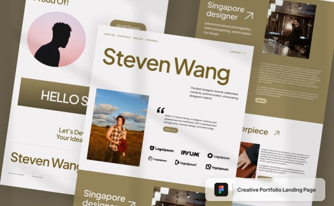 简洁金色作品集主题着陆页UI设计素材包（Figma）