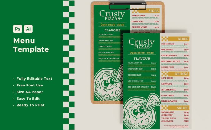 绿色的脆皮披萨极简风格菜单