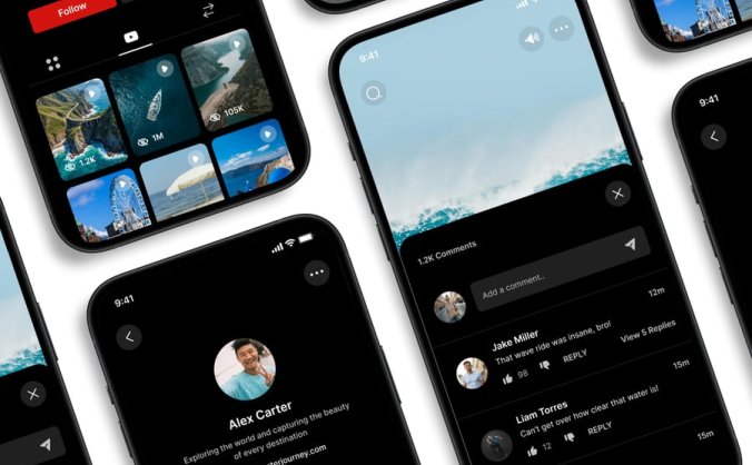 黑红色调社交主题APP UI界面素材包