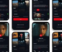 黑色视频流媒体主题移动APP UI界面素材包
