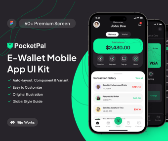 60多个优雅而高效的绿黑电子钱包APP UI界面素材包