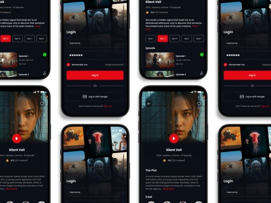 黑色视频流媒体主题移动APP UI界面素材包