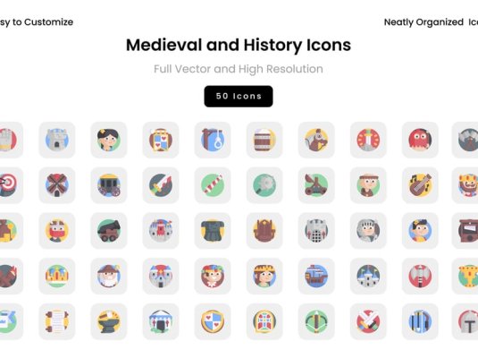 50个中世纪和历史主题图标素材包