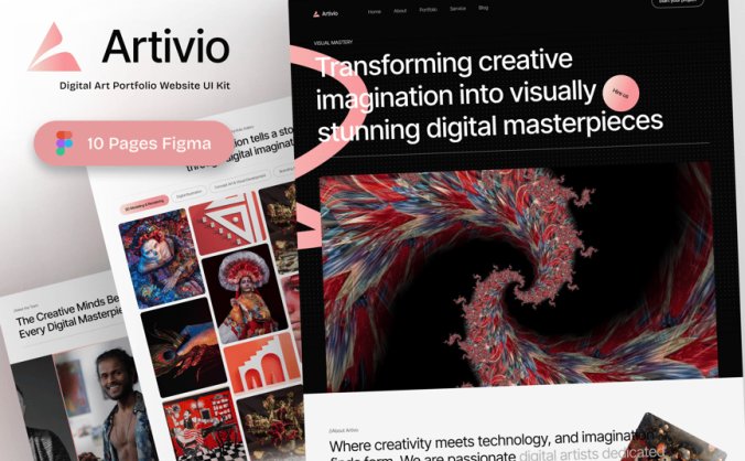 一套数字艺术作品集主题网站UI界面素材包