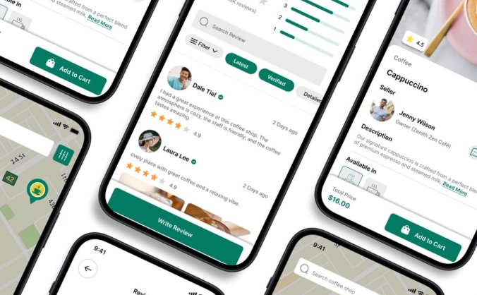绿色咖啡店主题移动APP UI界面素材包