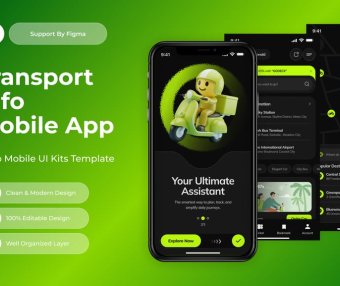 一套黑色暗黑风格交通信息移动APP UI界面素材包