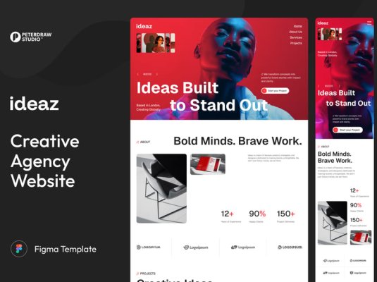 一套红黑搭配的创意机构网站UI模板素材包