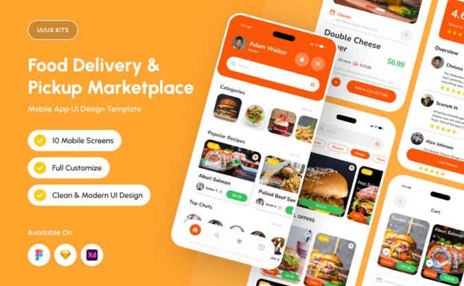 一套食品配送外卖自取平台app ui界面素材包