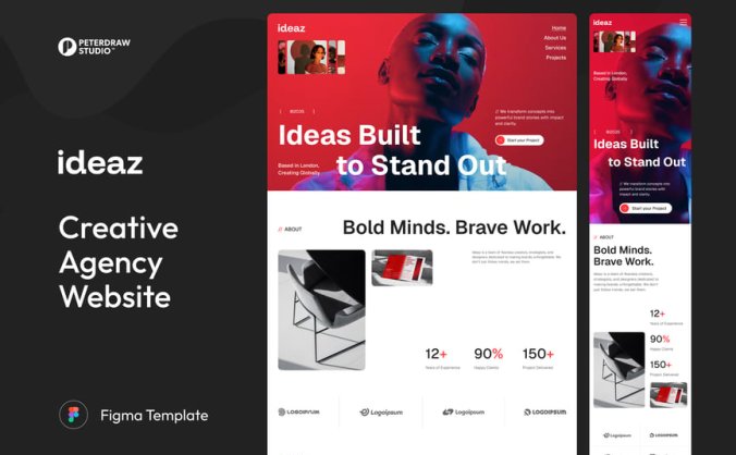 一套红黑搭配的创意机构网站UI模板素材包