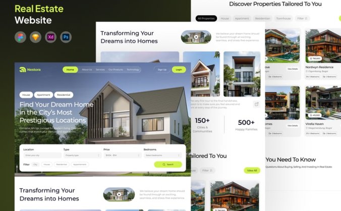 绿色房地产网站UI设计素材包