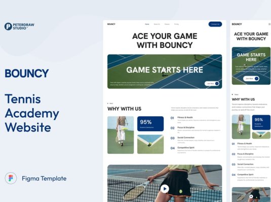 漂亮的蓝绿搭配网球学院网站UI界面素材包