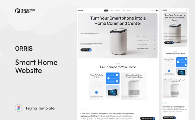 漂亮的科技蓝智能家居网站UI界面素材包