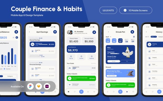 一套蓝色共享金融主题APP UI界面素材包