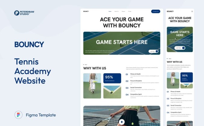 漂亮的蓝绿搭配网球学院网站UI界面素材包