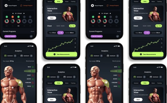 酷黑风格健身主题移动APP UI界面素材包