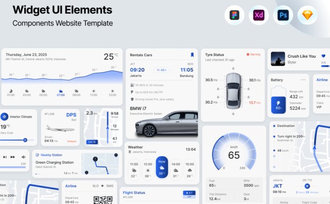 漂亮的蓝色旅游网站组件 UI 界面素材包