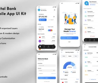 6个漂亮的蓝色手机端应用数字银行APP UI界面素材包