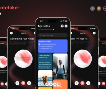 5个漂亮的黑色AI笔记应用APP UI界面素材包