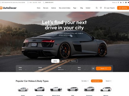 漂亮的汽车主题汽车经销商、租赁和汽车展示列表网页素材包