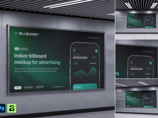 高级光影效果地铁站广告牌PSD模型素材包