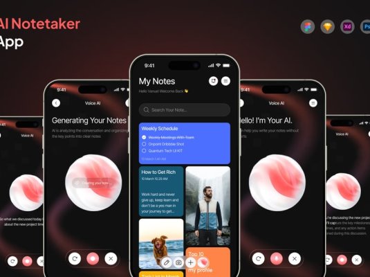 5个漂亮的黑色AI笔记应用APP UI界面素材包