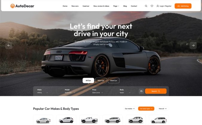 漂亮的汽车主题汽车经销商、租赁和汽车展示列表网页素材包