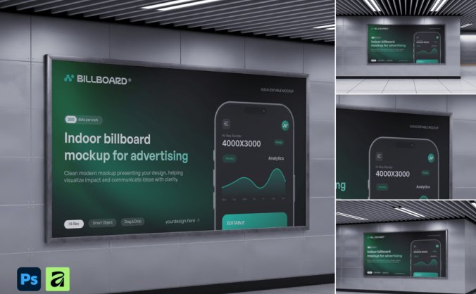 高级光影效果地铁站广告牌PSD模型素材包