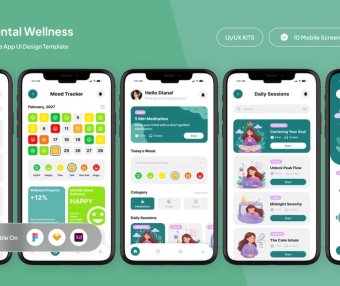 一套平静健康应用APP UI界面素材包