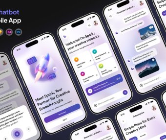 漂亮的紫色AI聊天机器人APP UI界面素材包