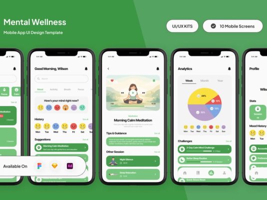绿色情感化设计健康主题APP UI界面素材包