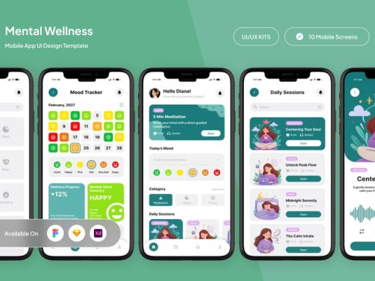 一套平静健康应用APP UI界面素材包