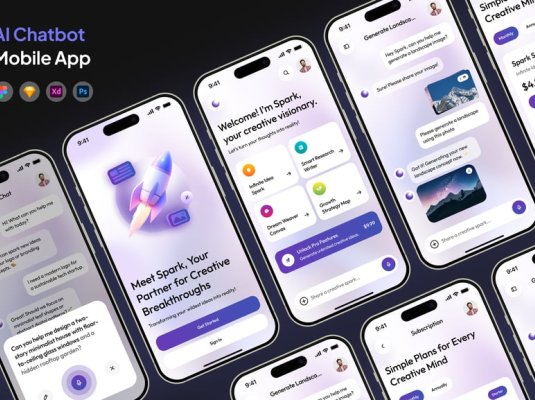 漂亮的紫色AI聊天机器人APP UI界面素材包